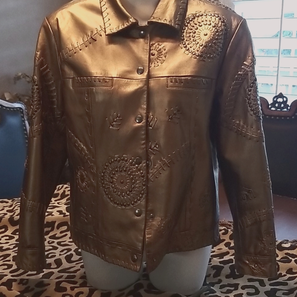 The Devil is in the Details... Bronze Leather Baseball Stitched Jacket